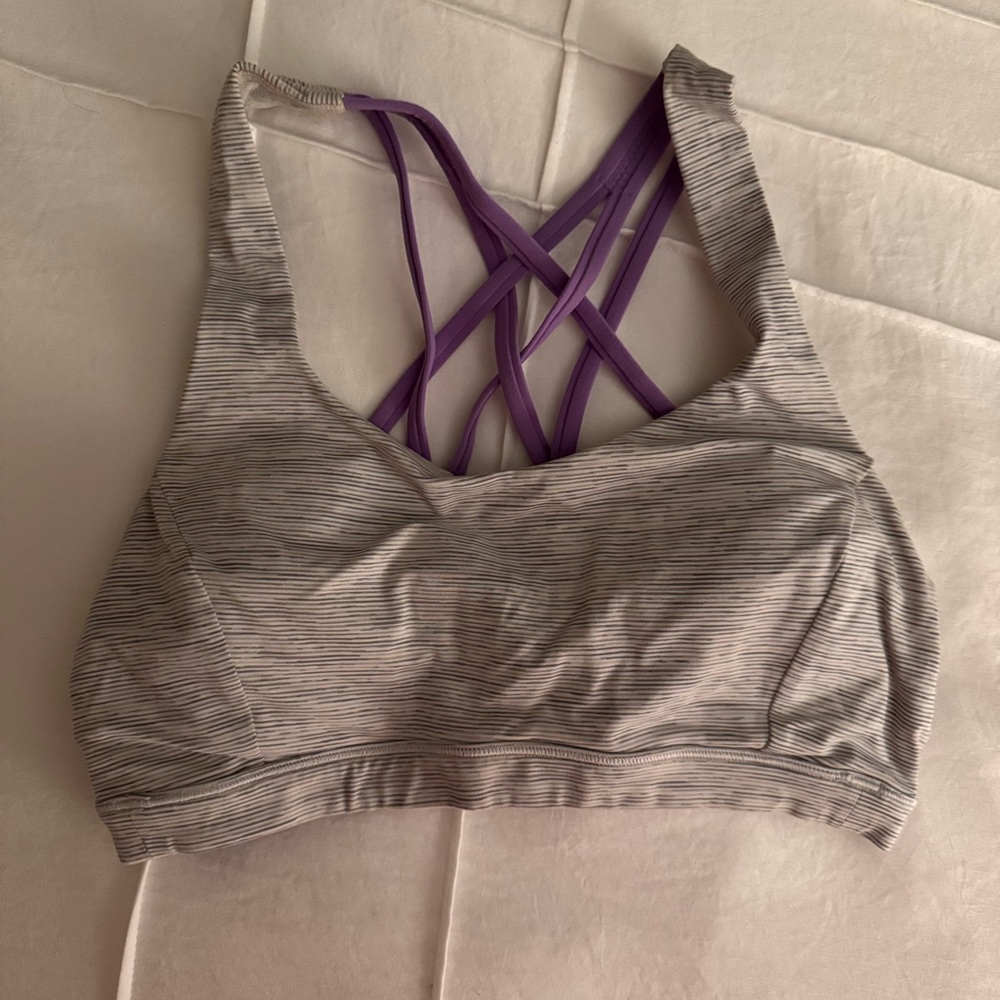 Lululemon White Stripped Sports Bra with Purple Straps, size 6